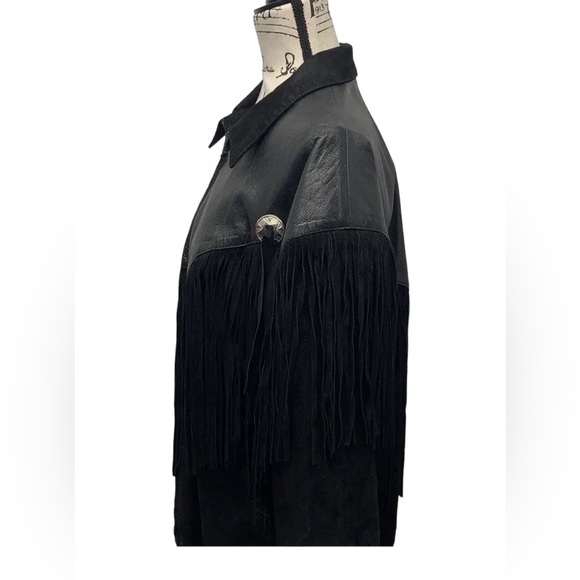 Vintage 80's Scully Black Leather Fringed Western Cowboy Jacket RARE Size 44 - Picture 11 of 14